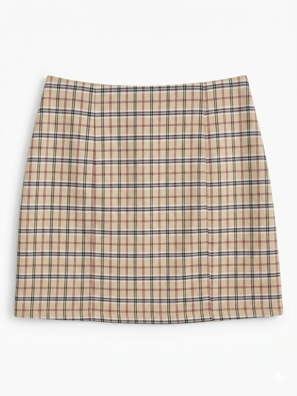 Full Tilt Beige Plaid Mini Skirt with Black & Red Checks
